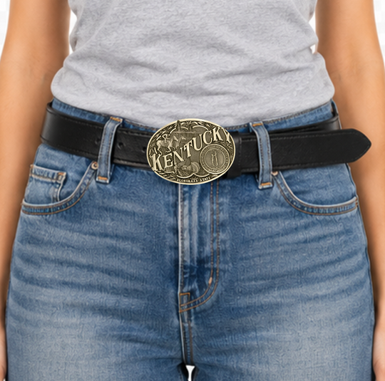 A bronze cast Montana Silversmiths buckle with significant figures of Kentucky&