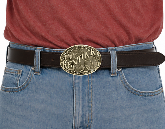 A bronze cast Montana Silversmiths buckle with significant figures of Kentucky&