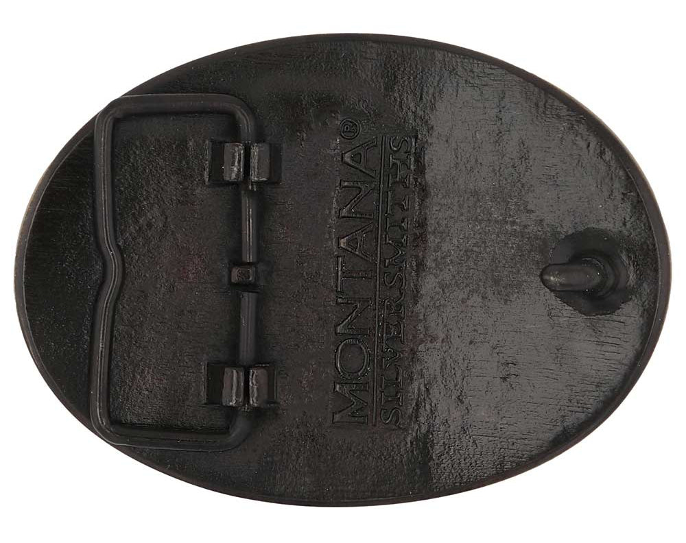 Celebrate Nevada State with this oval buckle highlighting the Hoover Dam, rodeo, hunting, gambling, and the great state seal! Brass plate over a solid cast metal alloy is antiqued and buffed to highlight the details.

Fits 1 1/2" belts and is approx. 3" tall x 4" across. Available at our shop just outside Nashville in Smyrna, TN. Made by Montana Silversmiths.