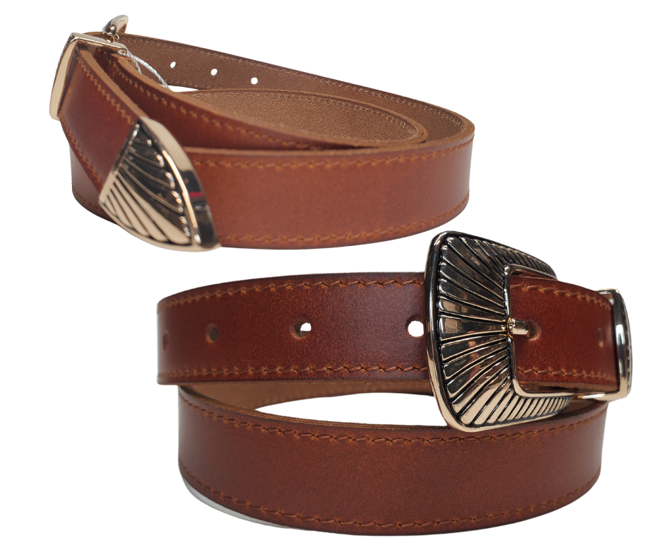 Upgrade your style with The Mojave Western Belt - an ideal choice for anyone who loves the bohemian look. With a one-of-a-kind 3 piece Gold tone buckle set and premium leather straps, this set allows for limitless outfit combinations. Whether you wear it on your waist or hips, it effortlessly brings a fun and carefree vibe to any ensemble. Available now at our Smyrna, TN location near Murfreesboro. Imported