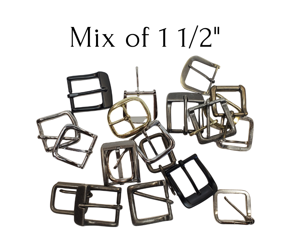 Just cleaning out our buckles. Some we bought for belts, some were samples, some we just have decided not to use anymore. Asst. 1 1/4" only in this bag, we tried to sort them as evenly as possible. While they last at our Smyrna, TN shop.

20 asst. style buckles
Heel and center bar styles
No returns or exchanging