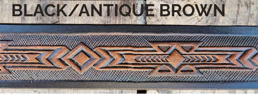 Personalized Mr. Ringo Southwestern leather belt with embossed Arizona-style design and custom name.