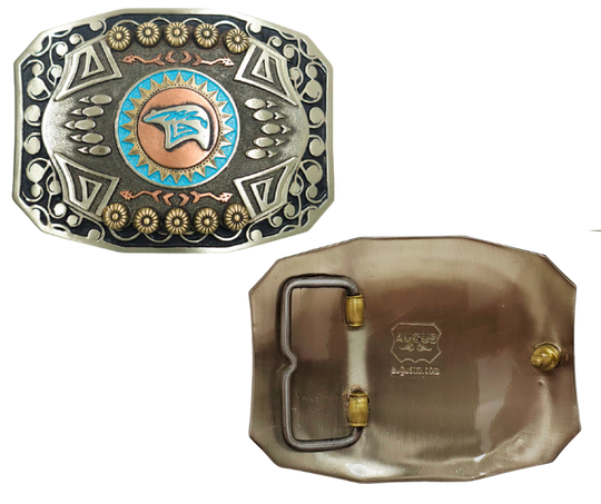 The Mukwa in Ojibwa means bear and strength. This buckle is handmade from German Silver (nickel and brass alloy) or iron metal base. Our products are all handcrafted. In order to give you the quality and long lasting final product we also plate each piece with copper, nickel and silver.&amp;nbsp; to ensure the piece&