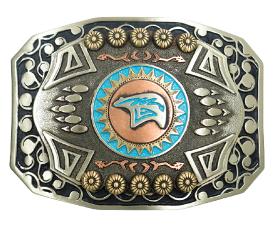 The Mukwa in Ojibwa means bear and strength. This buckle is handmade from German Silver (nickel and brass alloy) or iron metal base. Our products are all handcrafted. In order to give you the quality and long lasting final product we also plate each piece with copper, nickel and silver.&amp;nbsp; to ensure the piece&