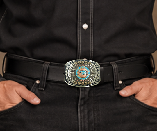 The Mukwa in Ojibwa means bear and strength. This buckle is handmade from German Silver (nickel and brass alloy) or iron metal base. Our products are all handcrafted. In order to give you the quality and long lasting final product we also plate each piece with copper, nickel and silver.&amp;nbsp; to ensure the piece&