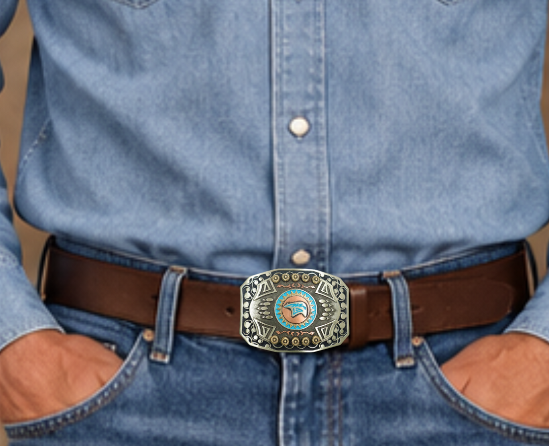 The Mukwa in Ojibwa means bear and strength. This buckle is handmade from German Silver (nickel and brass alloy) or iron metal base. Our products are all handcrafted. In order to give you the quality and long lasting final product we also plate each piece with copper, nickel and silver.&amp;nbsp; to ensure the piece&