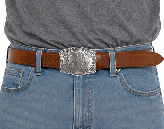 This western buckle features a timeless floral design with the legendary Old Bison at its center, complemented by a rope edge. The rectangular shape makes it a easy wear on the mid body area. It measures 2-3/4 X 3-1/2 and can be found in our Smyrna, TN shop just outside Nashville. Fit&
