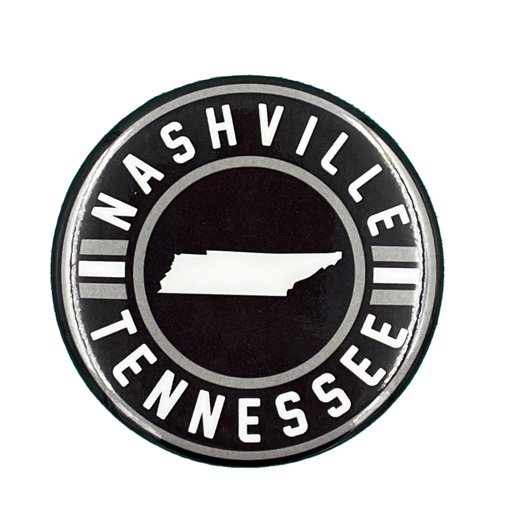 Nashville Tennessee refrigerator magnet with a diameter of 2.25". This is a durable and functional fridge magnet featuring a high-gloss, weather-resistant finish, a heavy magnet back and high quality, full color face print on brilliant white paper stock for the best quality. Available in or Smyrna Tn shop, not far from Nashville.