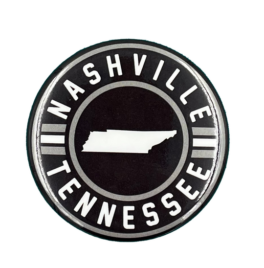 Nashville Tennessee refrigerator magnet with a diameter of 2.25". This is a durable and functional fridge magnet featuring a high-gloss, weather-resistant finish, a heavy magnet back and high quality, full color face print on brilliant white paper stock for the best quality. Available in or Smyrna Tn shop, not far from Nashville.