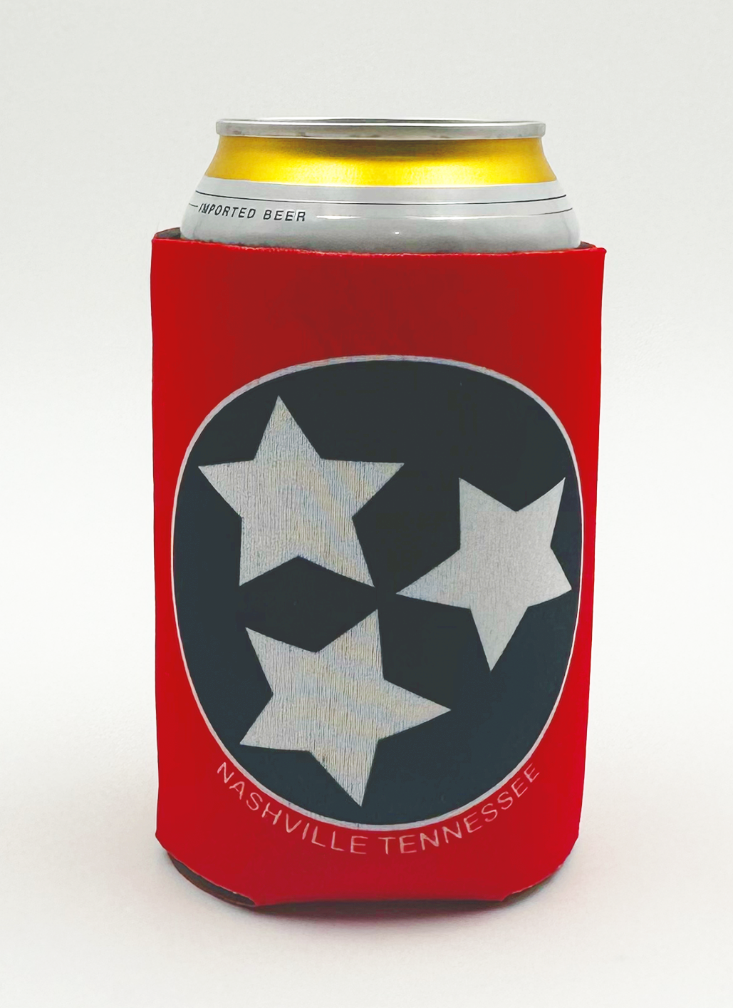 Nashville Tennessee Tristar Can Cooler. These can coolers fit most 12 oz. cans and bottles and are made with polyurethane foam for premium insulation. Sublimation screen printing methods to imprint the design for the best results. Part of our Home section at our Smyrna, TN shop.

Collapsible