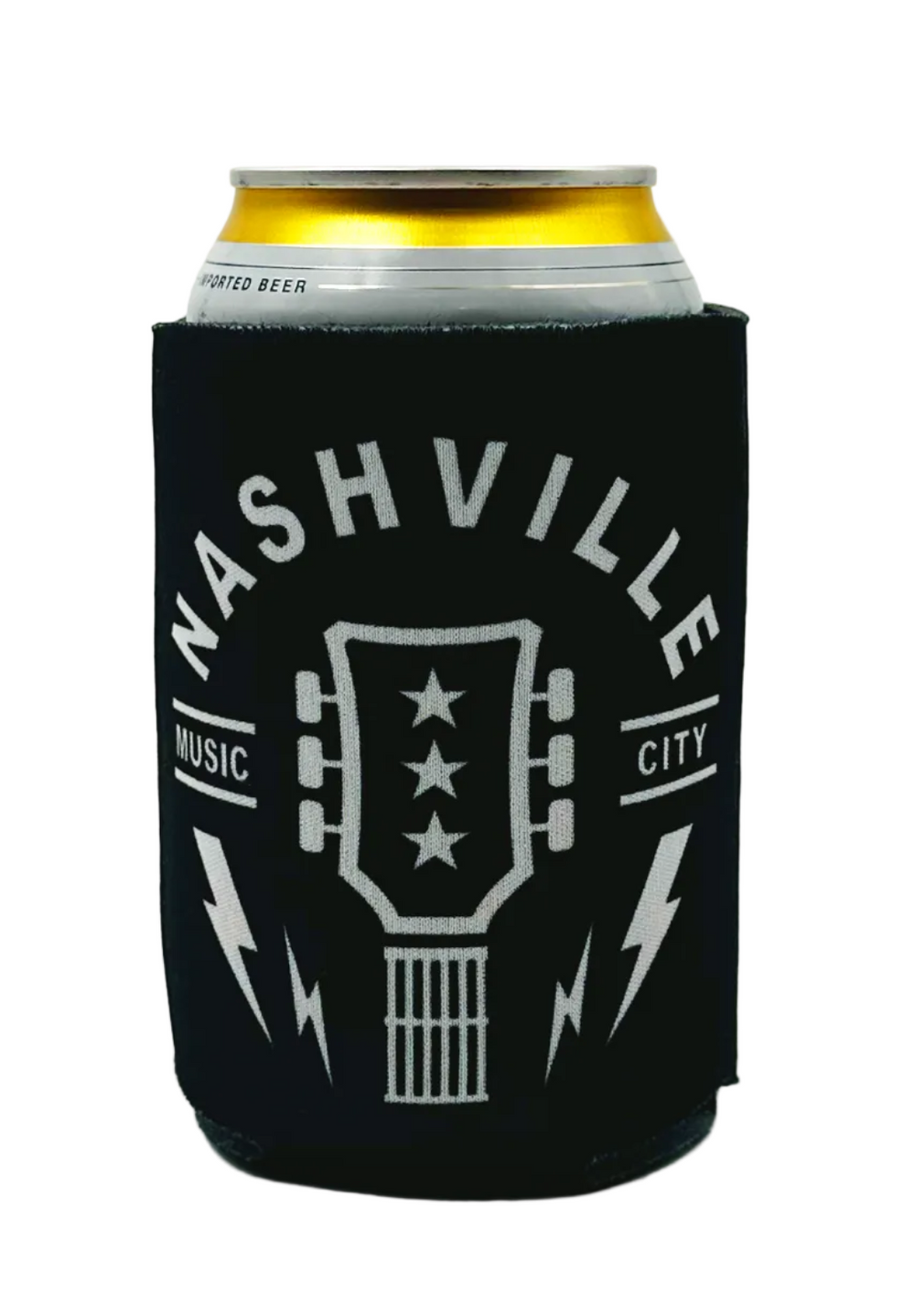 Nashville Music City Guitar Can Cooler. These can coolers fit most 12 oz. cans and bottles and are made with polyurethane foam for premium insulation. Sublimation screen printing methods to imprint the design for the best results. Part of our Home section at our Smyrna, TN shop.

Collapsible