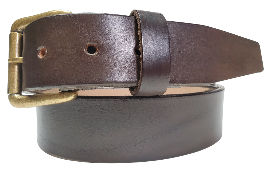 Dark Brown
Great for The Office! This real Veg-Tan leather belt starts with a hand dyed 9-10oz (1/8"ish) leather belt strip. Comes in 2 widths and your choice of Antique Nickle or Brass colored buckle that is snapped in for easy removal. It is handmade in our Smyrna, TN shop, which is located just outside of Nashville.