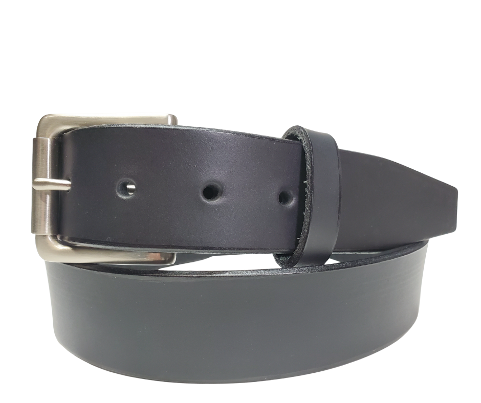 Black
Great for The Office! This real Veg-Tan leather belt starts with a hand dyed 9-10oz (1/8"ish) leather belt strip. Comes in 2 widths and your choice of Antique Nickle or Brass colored buckle that is snapped in for easy removal. It is handmade in our Smyrna, TN shop, which is located just outside of Nashville.
