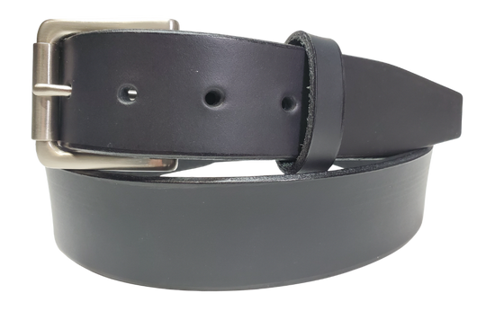 Black
Great for The Office! This real Veg-Tan leather belt starts with a hand dyed 9-10oz (1/8"ish) leather belt strip. Comes in 2 widths and your choice of Antique Nickle or Brass colored buckle that is snapped in for easy removal. It is handmade in our Smyrna, TN shop, which is located just outside of Nashville.