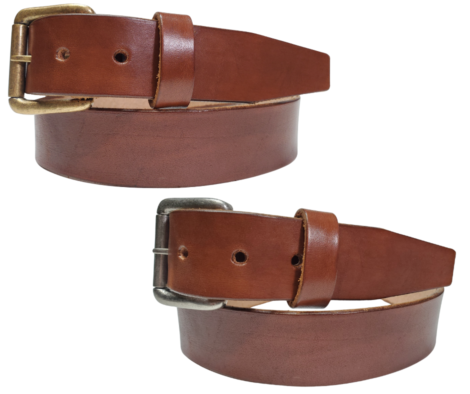 Medium Brown
Great for The Office! This real Veg-Tan leather belt starts with a hand dyed 9-10oz (1/8"ish) leather belt strip. Comes with your choice of Antique Nickle or Brass colored buckle that is snapped in for easy removal. It is handmade in our Smyrna, TN shop, which is located just outside of Nashville.