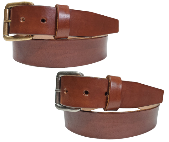 Medium Brown
Great for The Office! This real Veg-Tan leather belt starts with a hand dyed 9-10oz (1/8"ish) leather belt strip. Comes with your choice of Antique Nickle or Brass colored buckle that is snapped in for easy removal. It is handmade in our Smyrna, TN shop, which is located just outside of Nashville.