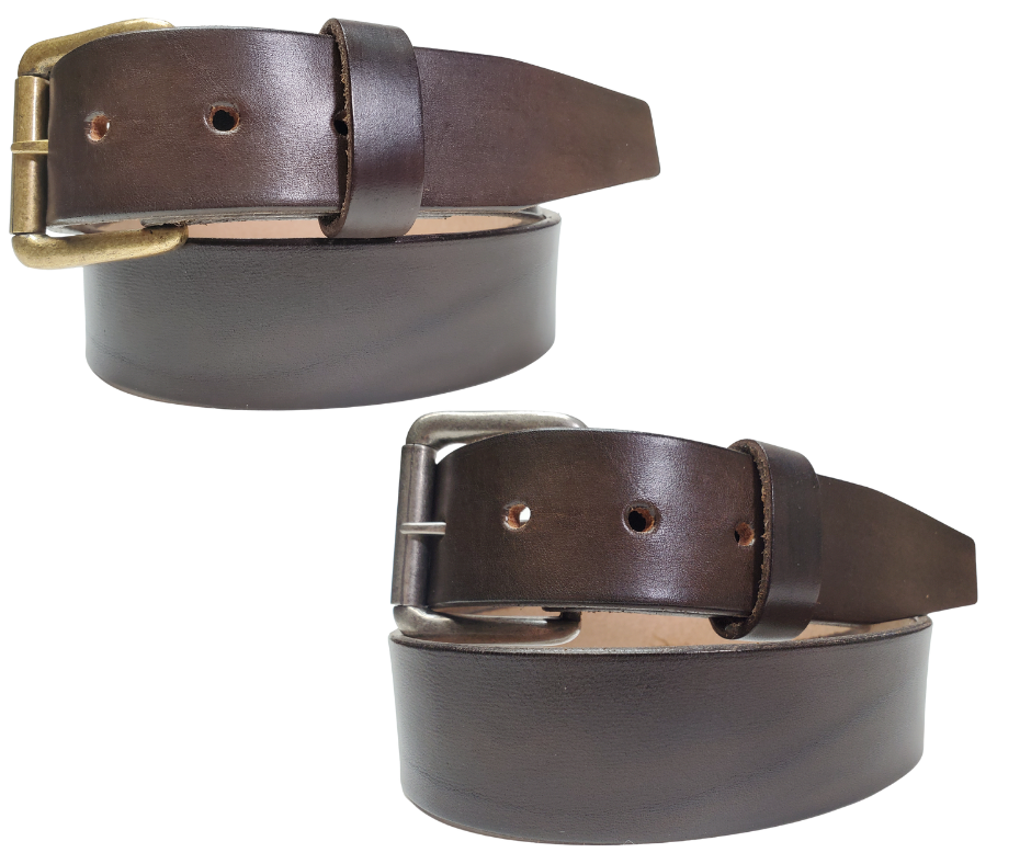 Dark Brown
Great for The Office! This real Veg-Tan leather belt starts with a hand dyed 9-10oz (1/8"ish) leather belt strip. Comes in 2 widths and your choice of Antique Nickle or Brass colored buckle that is snapped in for easy removal. It is handmade in our Smyrna, TN shop, which is located just outside of Nashville.