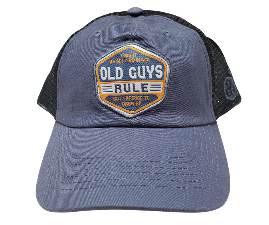 Our OLD GUYS RULE Getting Older cap design is NOT for the man who has given up on life. On the contrary, it’s the man that keeps looking better and better with age and challenges everything that life’s throwing at him! Available online and in our retail shop in Smyrna, TN.