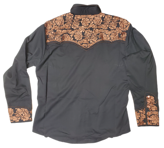 Back view - Western shirts with Embroidered Western Tooled stitching never go out of style! Inspired by classic cowboy movies, these timeless designs are favorites of today’s country stars and rock icons alike. Pair them with your favorite ripped jeans for a casual vibe or dress them up with sharp jeans for a night out. Just arrived at our Smyrna, TN shop, just a stone’s throw from Music Row in downtown Nashville!