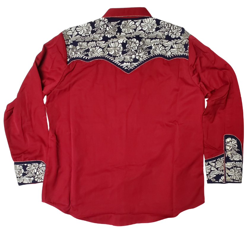 Back view - Western shirts with Embroidered Western Tooled stitching never go out of style! Inspired by classic cowboy movies, these timeless designs are favorites of today’s country stars and rock icons alike. Pair them with your favorite ripped jeans for a casual vibe or dress them up with sharp jeans for a night out. Just arrived at our Smyrna, TN shop, just a stone’s throw from Music Row in downtown Nashville!