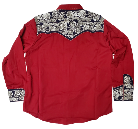 Back view - Western shirts with Embroidered Western Tooled stitching never go out of style! Inspired by classic cowboy movies, these timeless designs are favorites of today’s country stars and rock icons alike. Pair them with your favorite ripped jeans for a casual vibe or dress them up with sharp jeans for a night out. Just arrived at our Smyrna, TN shop, just a stone’s throw from Music Row in downtown Nashville!