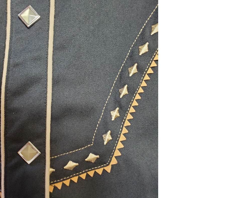 Close up - Western Shirts with Diamond Embroidery shirts never go out of style! Inspired by classic cowboy movies, these timeless designs are favorites of today’s country stars and rock icons alike. Pair them with your favorite ripped jeans for a casual vibe or dress them up with sharp jeans for a night out. Just arrived at our Smyrna, TN shop, just a stone’s throw from Music Row in downtown Nashville!