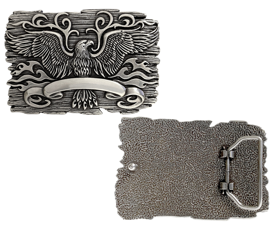 Experience the Phoenix's influence on many cultures and generations - old and new. Bring your look out of the ashes with this buckle. Suitable for belts up to 1 1/2 inches, its imagery will enhance all of your outfits. Come check out our store in Smyrna, TN, conveniently located near downtown Nashville!

Approx. 3" x 4"
Imported
