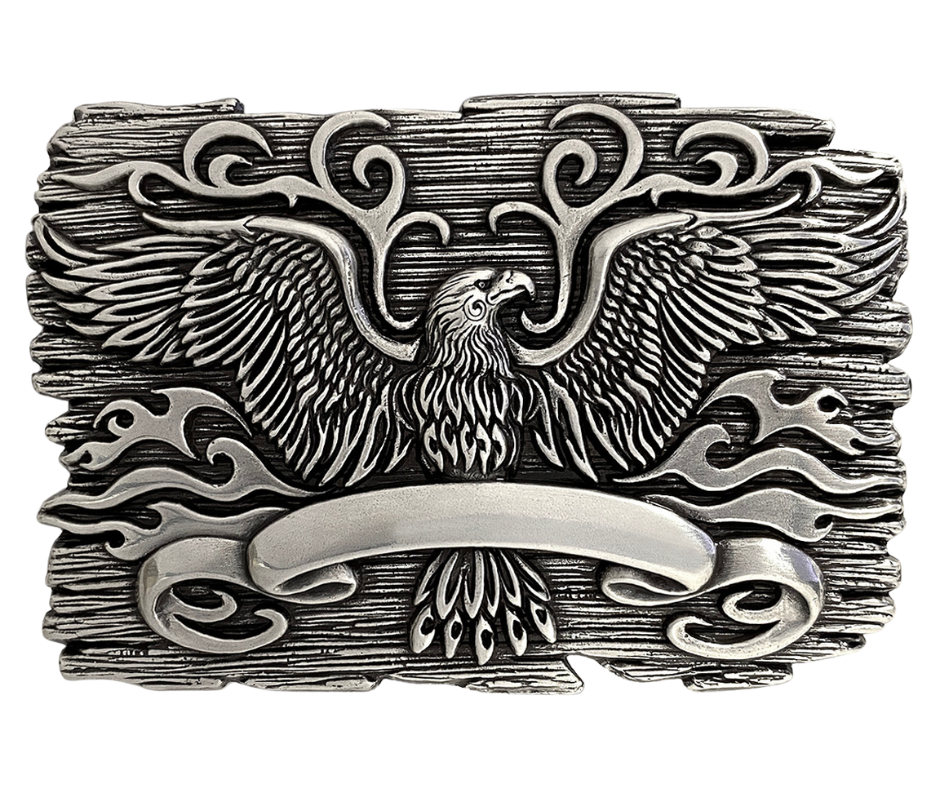 Experience the Phoenix's influence on many cultures and generations - old and new. Bring your look out of the ashes with this buckle. Suitable for belts up to 1 1/2 inches, its imagery will enhance all of your outfits. Come check out our store in Smyrna, TN, conveniently located near downtown Nashville!

Approx. 3" x 4"
Imported