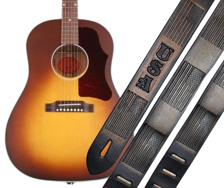 "Proud to be a American" Leather Guitar Strap