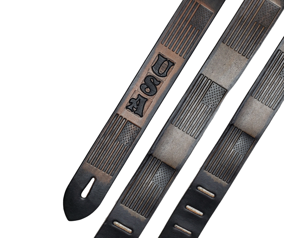 "Proud to be a American" Leather Guitar Strap