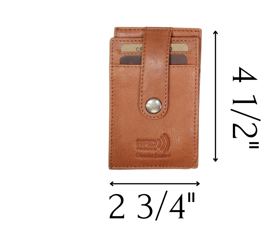 Need a slim, stylish way to carry just the essentials? Look no further than The "Reagan" Card Wallet! With 5 slots for cards (including a spot for your I.D.), a snap strap for added security, and RFID protection, this soft leather stacker comes in 5 chic colors. Available now at our Smyrna, TN location - a quick rideshare away from the bustling streets of downtown Nashville!