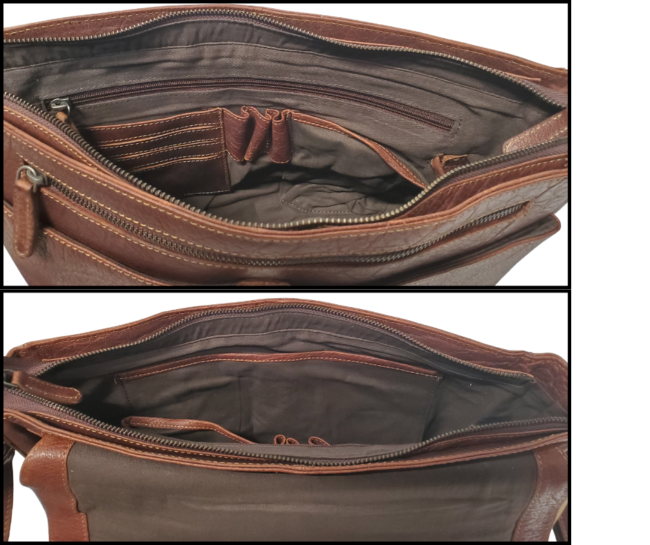 The General Leather Messenger Bag is perfect for the working week, with a traditional style and soft pebble grain leather that only improves with use. It features a main zippered pocket for your laptop, paperwork, and even some snacks, along with two side pockets secured by magnetic clasps for power cords. Plus, the adjustable shoulder strap and back strap make it perfect for any travel needs. Swing by our shop in Smyrna, TN and get yours today!