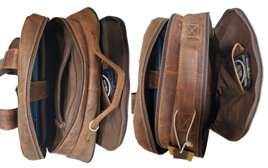 The Governor Leather Backpack is a Classic bag that can carry everything you need for a busy week. Crafted from Distressed leather that will gain a vintage look over time. It features 2 main zippered compartments, a laptop sleeve, space for documents. The magnetic clasp pocket in the front is perfect for power cords. Plus, the adjustable shoulder straps make for a comfortable fit. The back strap easily slides onto your carryon for stress-free travel. Swing by our Smyrna, TN location and snag yours today!