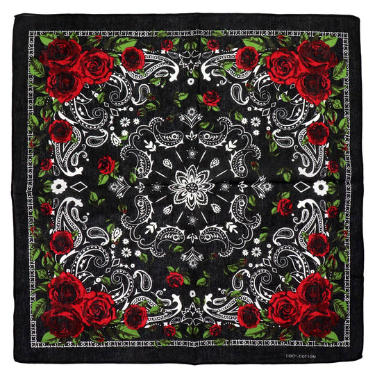 Paisley Rose Floral Print Cotton Square Bandana. Our bandanas are fashion chameleon that can be worn as a stylish and versatile head wrap, a protective face mask, or a classic hanky scarf. In Stock at our Smyrna, TN shop not far from Murfreesboro.

Dimensions: 21.5" * 21.5" (55 cm * 55 cm)
100% Cotton