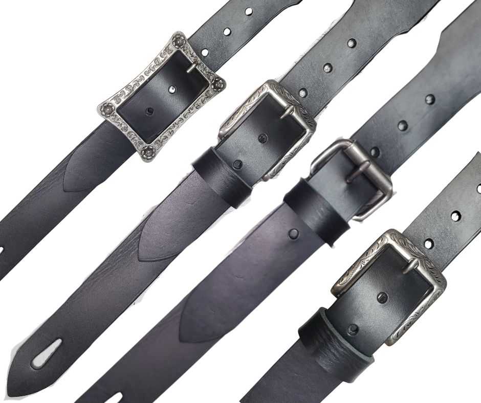 We've worked it out a way to "Pick your Buckle" style that fit's your style! It's our 2" strap TAPERED to 1 1/2" to accommodate more buckle options. Our Top Grain Solid Black or Distressed Brown with adjustable strap that should work most anyone. Assembled in our Smyrna, TN shop not far from world famous Music Row in Nashville.