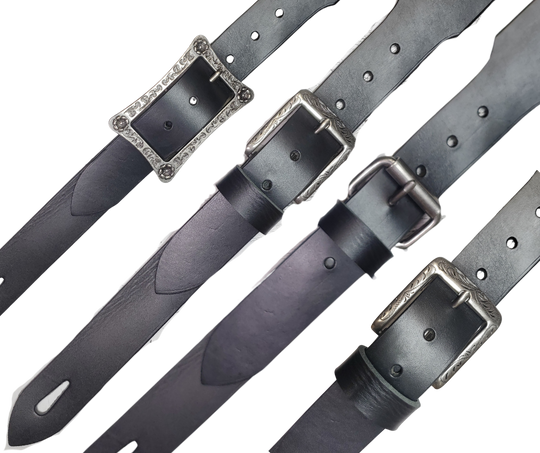 We've worked it out a way to "Pick your Buckle" style that fit's your style! It's our 2" strap TAPERED to 1 1/2" to accommodate more buckle options. Our Top Grain Solid Black or Distressed Brown with adjustable strap that should work most anyone. Assembled in our Smyrna, TN shop not far from world famous Music Row in Nashville.