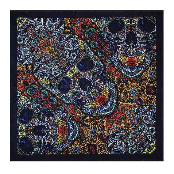 Psychedelic Skull Bandana with unique multicolor Skull artwork. Get yours at our Smyrna, TN shop not far from Murfreesboro.

100% Cotton. Ethically sourced from India.
Measures 22x22 inches