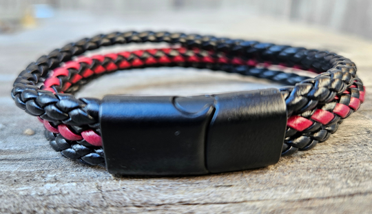 Plait is the word for 5 or strips for a braid. Leather meticulously handcrafted in Turkey. Designed for Comfort these bracelets offer a comfortable wear experience for any wrist size. Whether worn solo or layered with other accessories, they add a touch of rugged elegance to your attire. New to our Smyrna, TN shop come by and see them.

Fit&