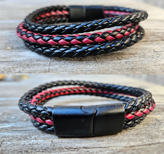 Plait is the word for 5 or strips for a braid. Leather meticulously handcrafted in Turkey. Designed for Comfort these bracelets offer a comfortable wear experience for any wrist size. Whether worn solo or layered with other accessories, they add a touch of rugged elegance to your attire. New to our Smyrna, TN shop come by and see them.

Fit&