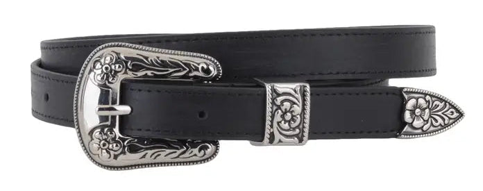 Spruce up your outfit with The Boho Buckle Leather Belt Set, complete with a unique 3 piece buckle, stitched edges and high-quality leather straps. With the option to wear it cinched at the waist or low-slung on the hips, this versatile set adds a touch of bohemian chic to any look. Available at our Smyrna, TN store. Imported