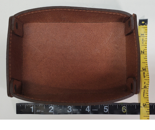 Full 1/8" thick Rectangle Leather Valet tray made in our Smyrna, TN shop. These are our most basic version that we are CLOSING OUT. Very limited stock available. There WILL be some variation from pics in colors. These were Samples and Store Displays. THESE DO NOT COLLASPE like our other valets.