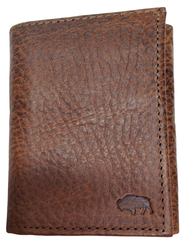 Roper Bison Tri-Fold Wallet. Made from Genuine Bison Leather inside and out in a Classic Design. Featuring on 6 card slots and I.D. pocket along with 2 underside pockets, and 1 cash pocket. In stock at our Smyrna, TN retail store 30 min. from downtown Nashville. Imported.