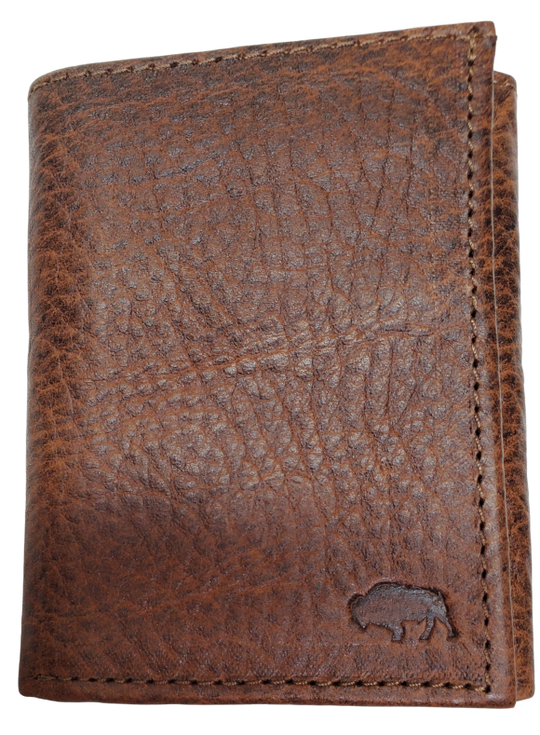 Roper Bison Tri-Fold Wallet. Made from Genuine Bison Leather inside and out in a Classic Design. Featuring on 6 card slots and I.D. pocket along with 2 underside pockets, and 1 cash pocket. In stock at our Smyrna, TN retail store 30 min. from downtown Nashville. Imported.