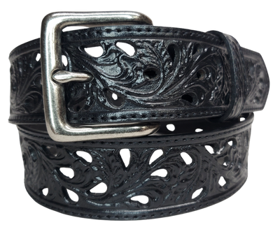 Add a touch of Western flair to your wardrobe with the Rose Filigree Belt. Its intricate cut-out design and black stitching make it truly one-of-a-kind. Stop by our Smyrna, TN store near Nashville to get yours today.  