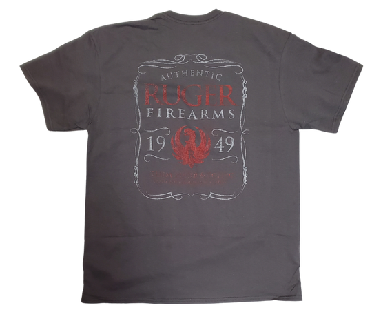 Red and White JD style 1949 RUGER Logo on the back of the short the Red Ruger Phoenix on the front left chest. Choose S thru 3X. Available online and in our shop in Smyrna, TN, just outside of Nashville.