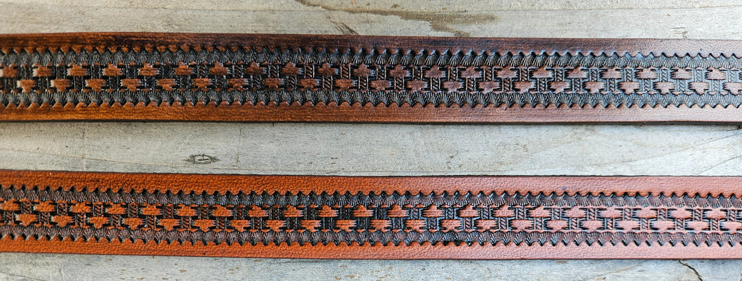 Our Rancho Basket Weave Western Styled Hatband is Hand Stained and is 3/4" in width. It will up to up to size 7 1/2 hat. Fit&