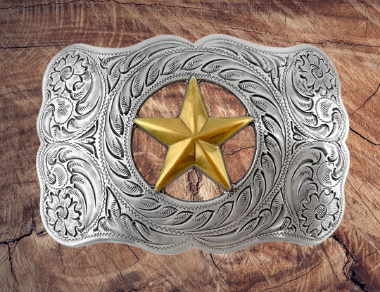 The Ranger Star Belt Buckle is nod to the Texas Rangers. Timeless western scroll with a Antique colored gold Star right in the middle of it&