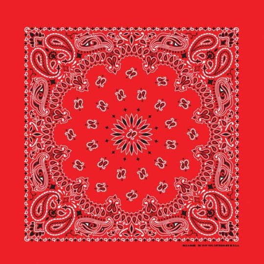 We stock traditional 100% Cotton for a soft and comfortable feel. Made in the USA and approx. 22" x 22", they feature a trademark Paisley design. Bandanas have been around for over 75 years and are still a staple in culture whether it's a farmer, MC, or a Rock star.