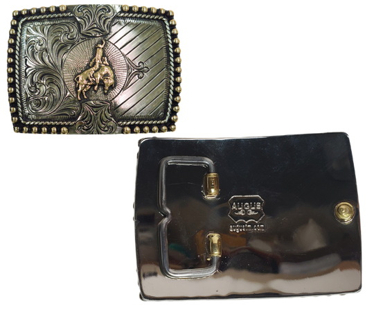 The Roughie buckle is made from German Silver (nickel and brass alloy) or iron metal base. Each one is punched, cut, soldered, engraved by our talented metal workers. In order to give you the quality and long lasting final product we also plate each piece with copper, nickel and silver.   Finally each piece is covered with a heat sealed lacquer to ensure the piece&