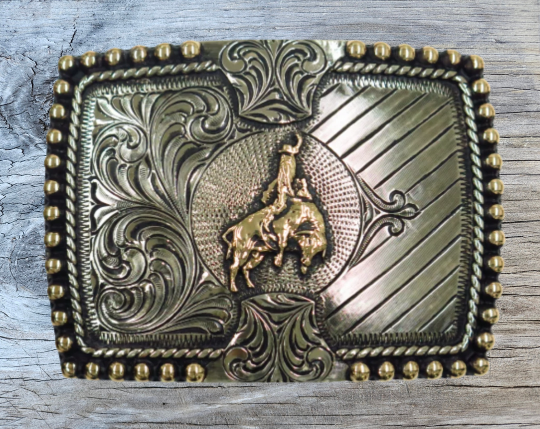 The Roughie buckle is made from German Silver (nickel and brass alloy) or iron metal base. Each one is punched, cut, soldered, engraved by our talented metal workers. In order to give you the quality and long lasting final product we also plate each piece with copper, nickel and silver.   Finally each piece is covered with a heat sealed lacquer to ensure the piece&